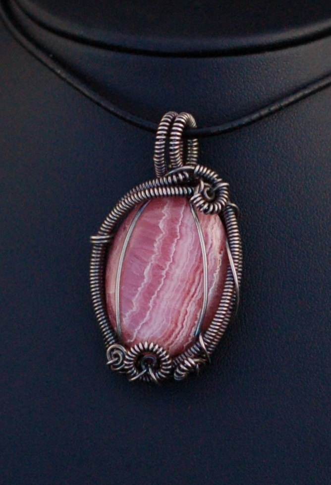 Pink Rhodochrosite Gemstone Wire Wrap Statement Necklace